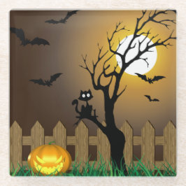 Beängstigende Halloween-Gartenlandschaft Glasuntersetzer