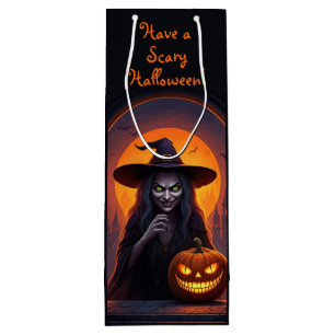 Beängstigende Halloween Hexe und Crazy Smile Pumpk Geschenktüte Für Weinflaschen