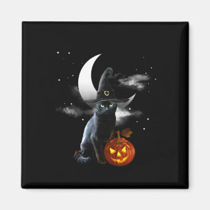 Beängstigende Halloween-Katzenjacke, Hexenhut und Magnet