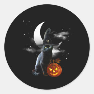 Beängstigende Halloween-Katzenjacke, Hexenhut und  Runder Aufkleber
