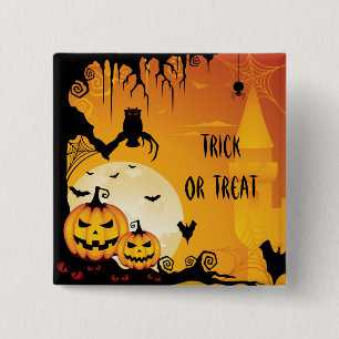 Beängstigende Halloween-Kürbis und Vollmond Button