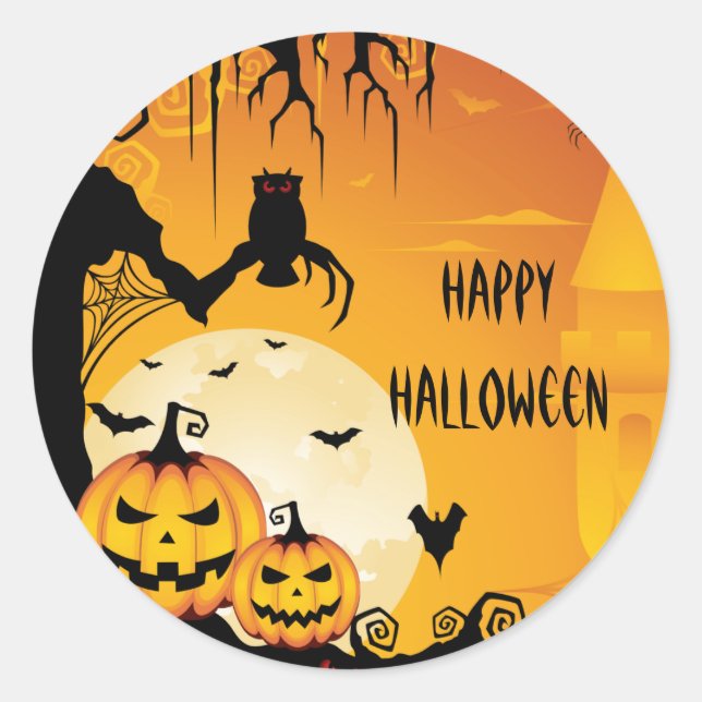 Beängstigende Halloween-Kürbis und Vollmond Runder Aufkleber (Vorderseite)