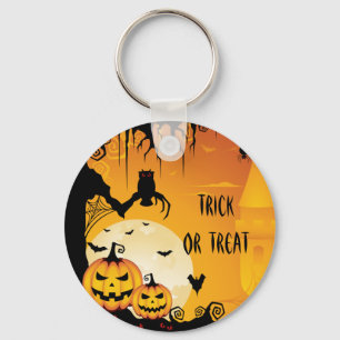 Beängstigende Halloween-Kürbis und Vollmond Schlüsselanhänger