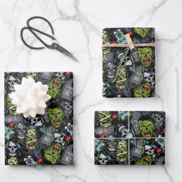 Beängstigende Halloween Monster Zombies Vampires M Geschenkpapier Set
