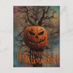 Beängstigende Halloween-Nacht mit Hexe Postkarte