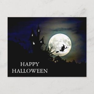 Beängstigende Halloween-Nacht mit Owls Hexe Postka Postkarte