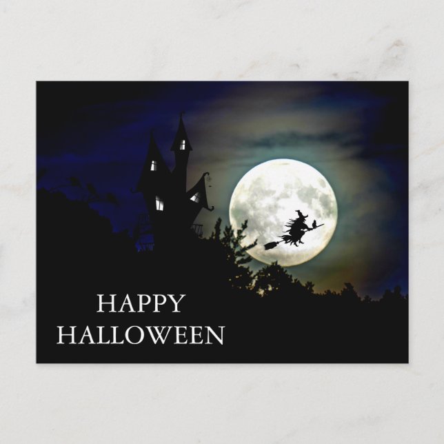 Beängstigende Halloween-Nacht mit Owls Hexe Postka Postkarte (Vorderseite)