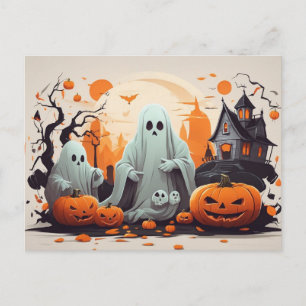 Beängstigende Halloween-Nacht mit Raven Crow Ghost Postkarte