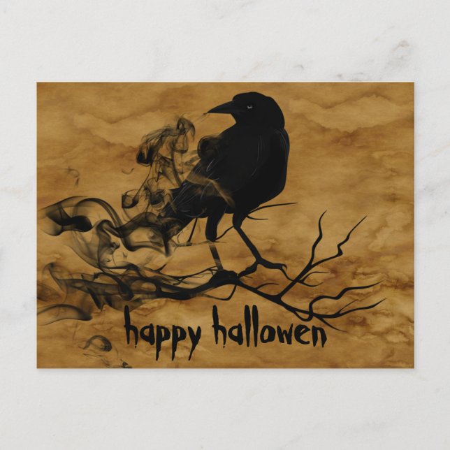 Beängstigende Halloween-Nacht mit Raven Crow Postkarte (Vorderseite)