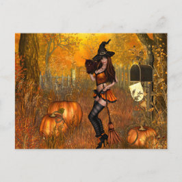Beängstigende Halloween Postkarte mit Hexe