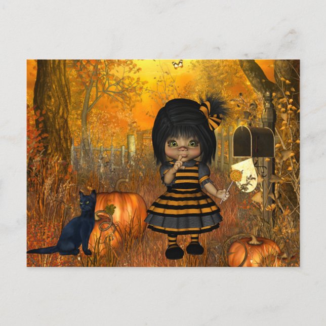 Beängstigende Halloween-Postkarte mit Little Girl Postkarte (Vorderseite)