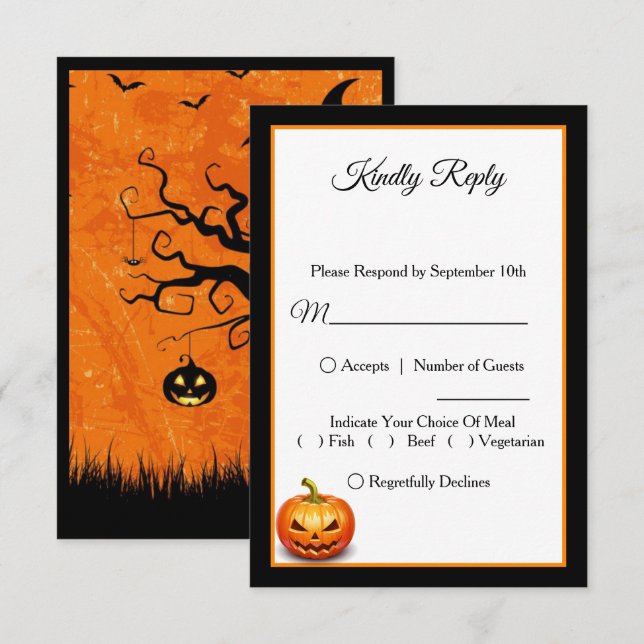 Beängstigende Halloween Pumpkin Wedding RSVP Card Dankeskarte (Vorne/Hinten)
