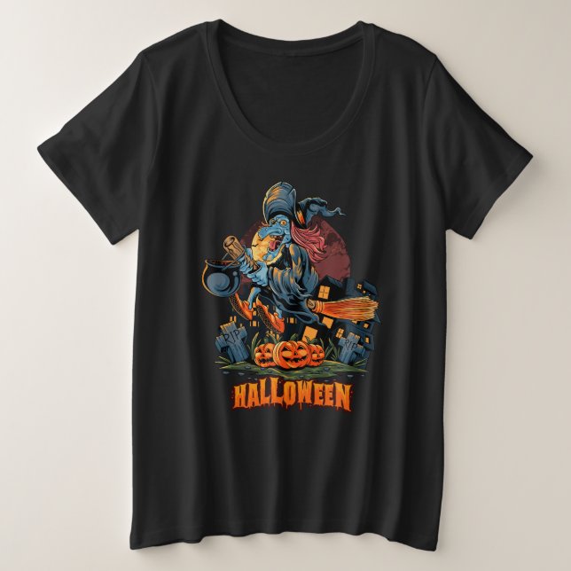 Beängstigende Hexe auf einem Zimmer Große Größe T-Shirt (Design vorne)
