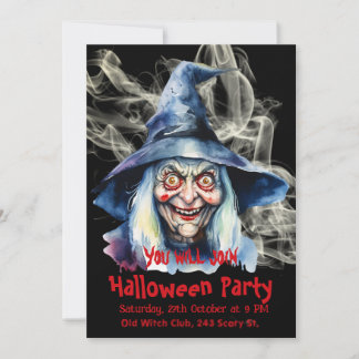 Beängstigende Hexe Halloween Einladung