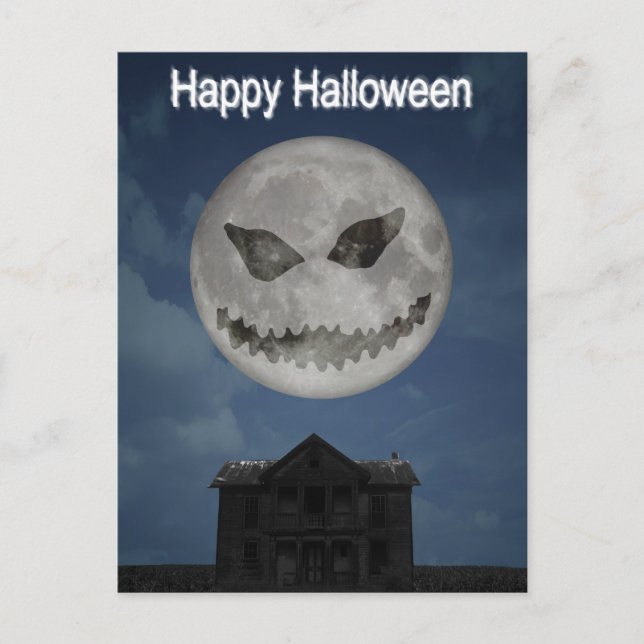 Beängstigende Kürbislaterne Halloween Moon Postkarte (Vorderseite)