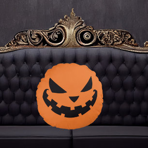 Beängstigende Kürbislaterne Orange Halloween Rundes Kissen