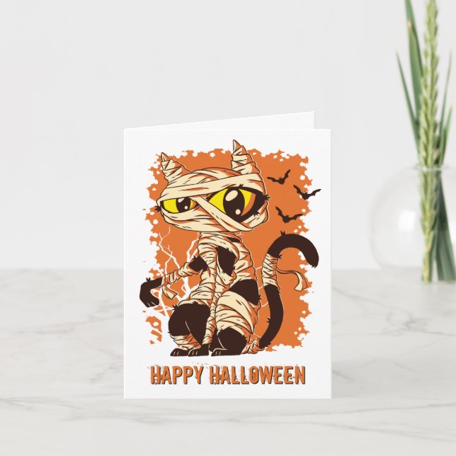 Beängstigende Mummy Cat Happy Halloween Karte (Vorderseite)