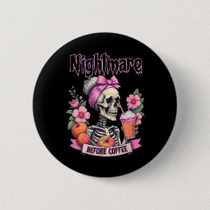 Beängstigende Nacht vor Kaffeehaus Blume Skeleto Button