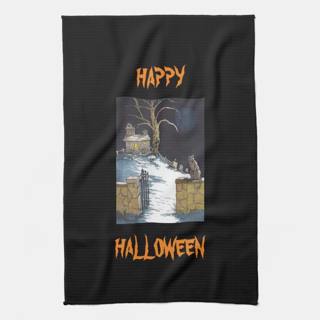 Beängstigende Niedliche Halloween-Spuk-Hauskatze Handtuch (Vertikal)