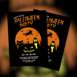 Beängstigende Pumpkin-Katze und Ghost-Halloween-Pa Einladung