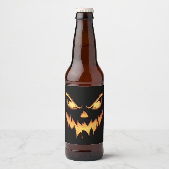 Beängstigende Pumpkin Kürbislaterne Face Halloween Bierflaschenetikett (Vorderseite)