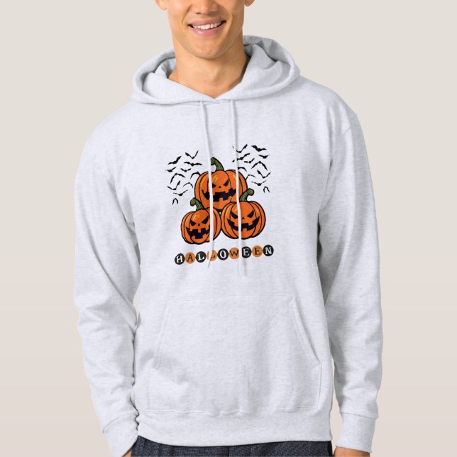 Beängstigende Pumpkin Orange Face Halloween Hoodie (Vorderseite)