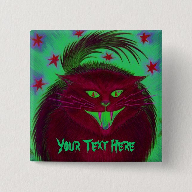 Beängstigende Schaltfläche "Cat Red" "Your Text" Button (Vorderseite)