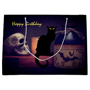 Beängstigende Schwarze Katze und Schädel glücklich Große Geschenktüte