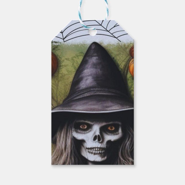 Beängstigende Skeleton Hexe für ein gruseliges Hal Geschenkanhänger (Vorderseite)