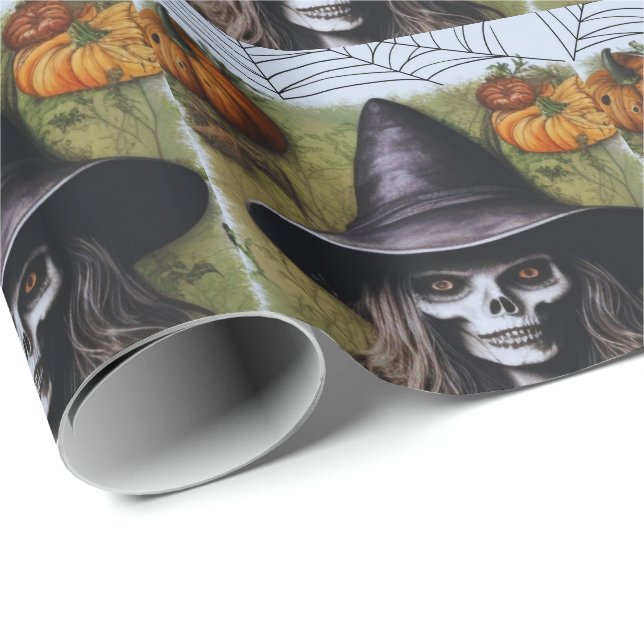 Beängstigende Skeleton Hexe für ein gruseliges Hal Geschenkpapier (Rolleneckpunkt)