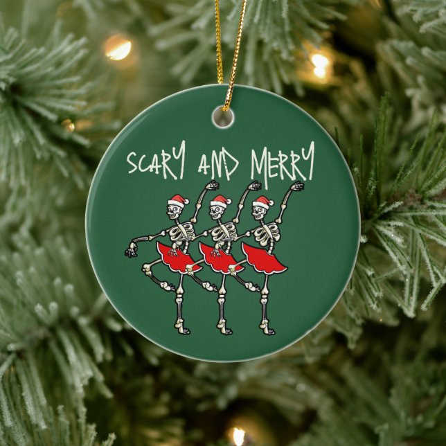 Beängstigende und fröhliche Weihnachtskelett-Balle Keramik Ornament (Baum)
