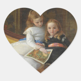 Beängstigende Viktorianischen zwei junge Mädchen Herz-Aufkleber