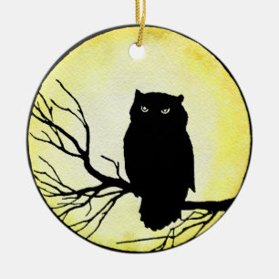 Beängstigende Vintage Eule mit Gelbfarbenmoor Keramik Ornament