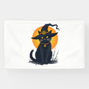 Beängstigende Vintage Schwarze Katze mit Vollmond- Banner