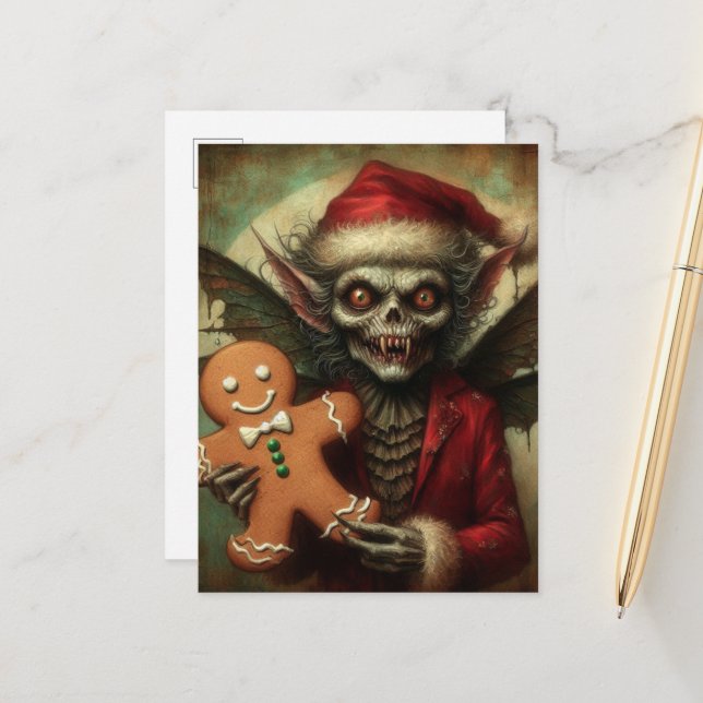 Beängstigende Weihnachtsbrasse mit Lebkuchen Postkarte (Vorderseite/Rückseite Beispiel)