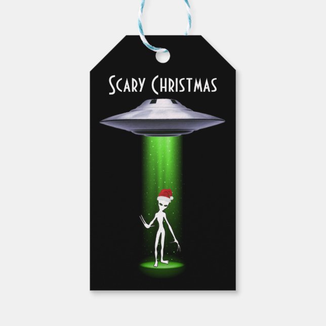 Beängstigende Weihnachtsfeier Alien White Green Be Geschenkanhänger (Rückseite)