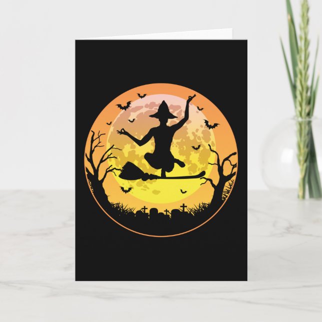 Beängstigende Yoga Hexencreme-MondHalloween-Gesche Karte (Vorderseite)