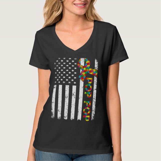 Beängstigender Autismus Pop Pop American Flag Fami T-Shirt (Vorderseite)