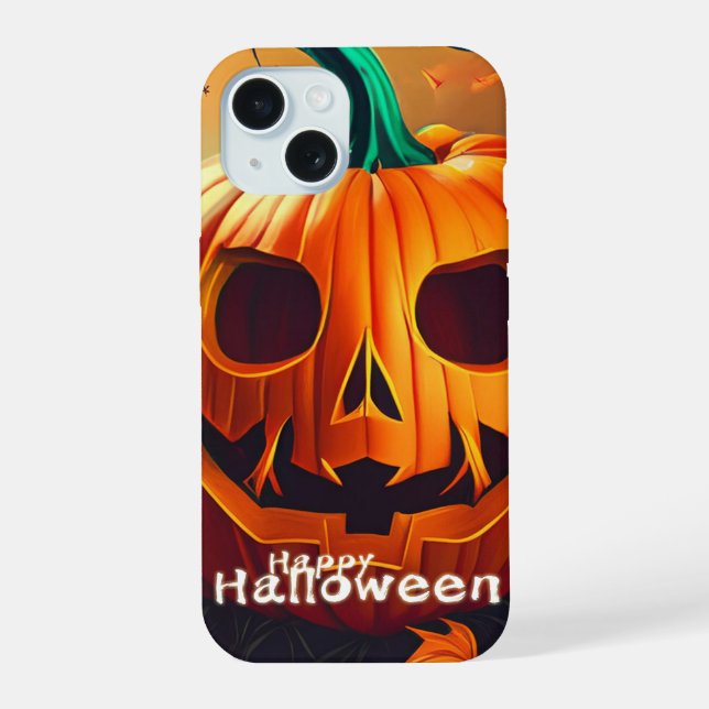 Beängstigender Blick Orange Pumpkin mit Gesichtsau iPhone 15 Hülle (Rückseite)