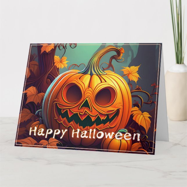 Beängstigender Blick Orange Pumpkin mit Gesichtsau Karte (Vorderseite)