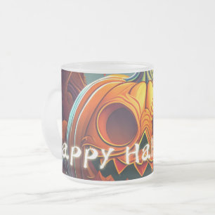 Beängstigender Blick Orange Pumpkin mit Gesichtsau Mattglastasse