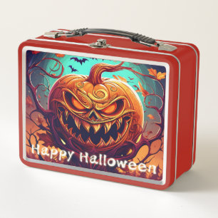 Beängstigender Blick Orange Pumpkin mit Gesichtsau Metall Brotdose