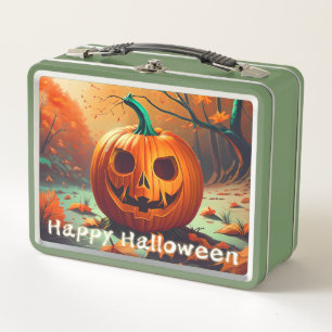 Beängstigender Blick Orange Pumpkin mit Gesichtsau Metall Brotdose