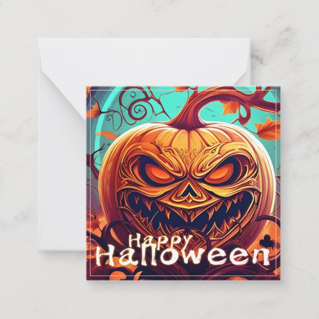 Beängstigender Blick Orange Pumpkin mit Gesichtsau Mitteilungskarte (Vorderseite)