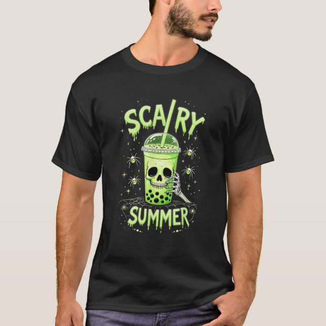 Beängstigender Boba Skull Green Spooky Bubble Tee  (Vorderseite)