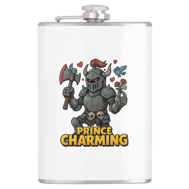 Beängstigender Cartoon Knight - "Preis charmant Flachmann (Vorderseite)
