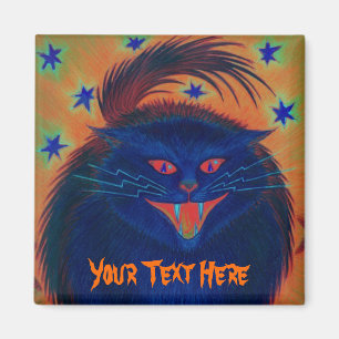 Beängstigender Cat Blue "Your Text"-Kühlschrankmag Magnet