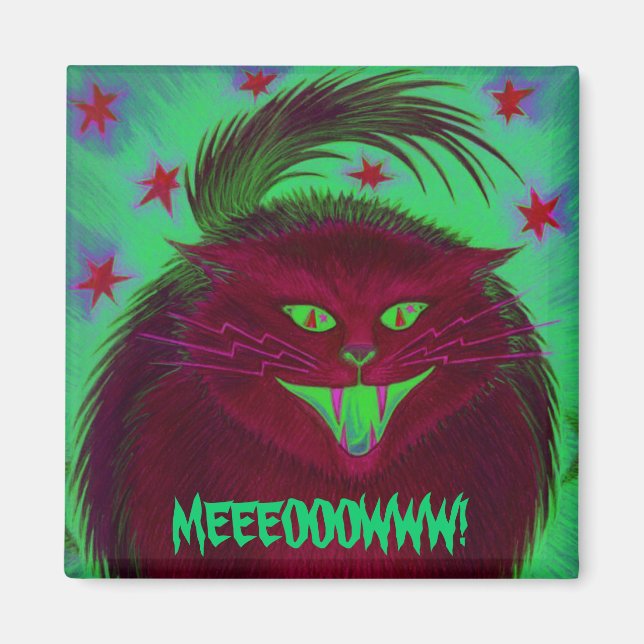 Beängstigender Cat Red 'MEEEOOOOWWW' Kühlschrankma Magnet (Vorne)