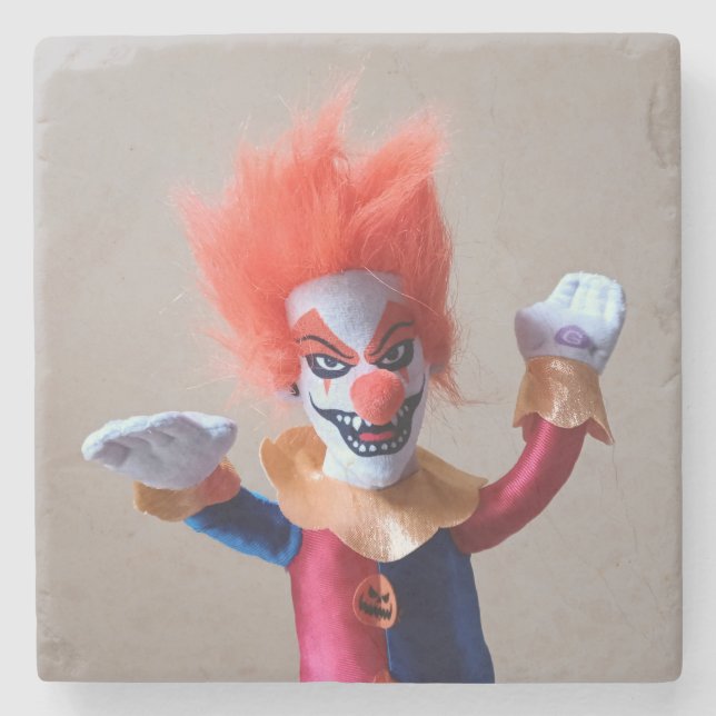 Beängstigender Clown, farbenfroh Steinuntersetzer (Vorderseite)