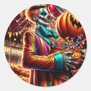 Beängstigender Clown mit Jack O' Lantern Halloween Runder Aufkleber